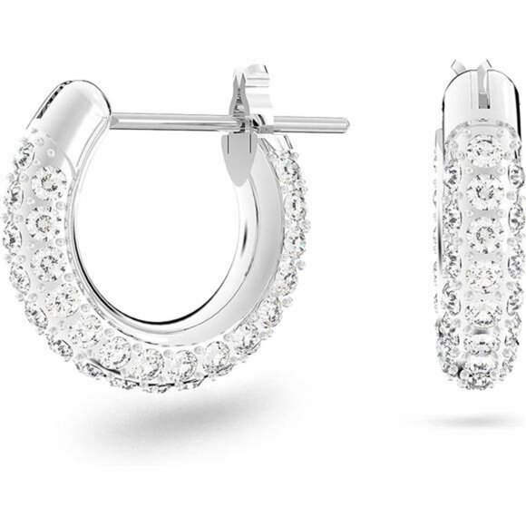 Crystal mini hoop earrings white pavé sparkle rhodium plated small hoops - Picture 6 of 6